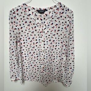 LANDS’END BANDED COLLAR BUTTON FRONT RED WHITE & BLUE TOP  -  SIZE 10